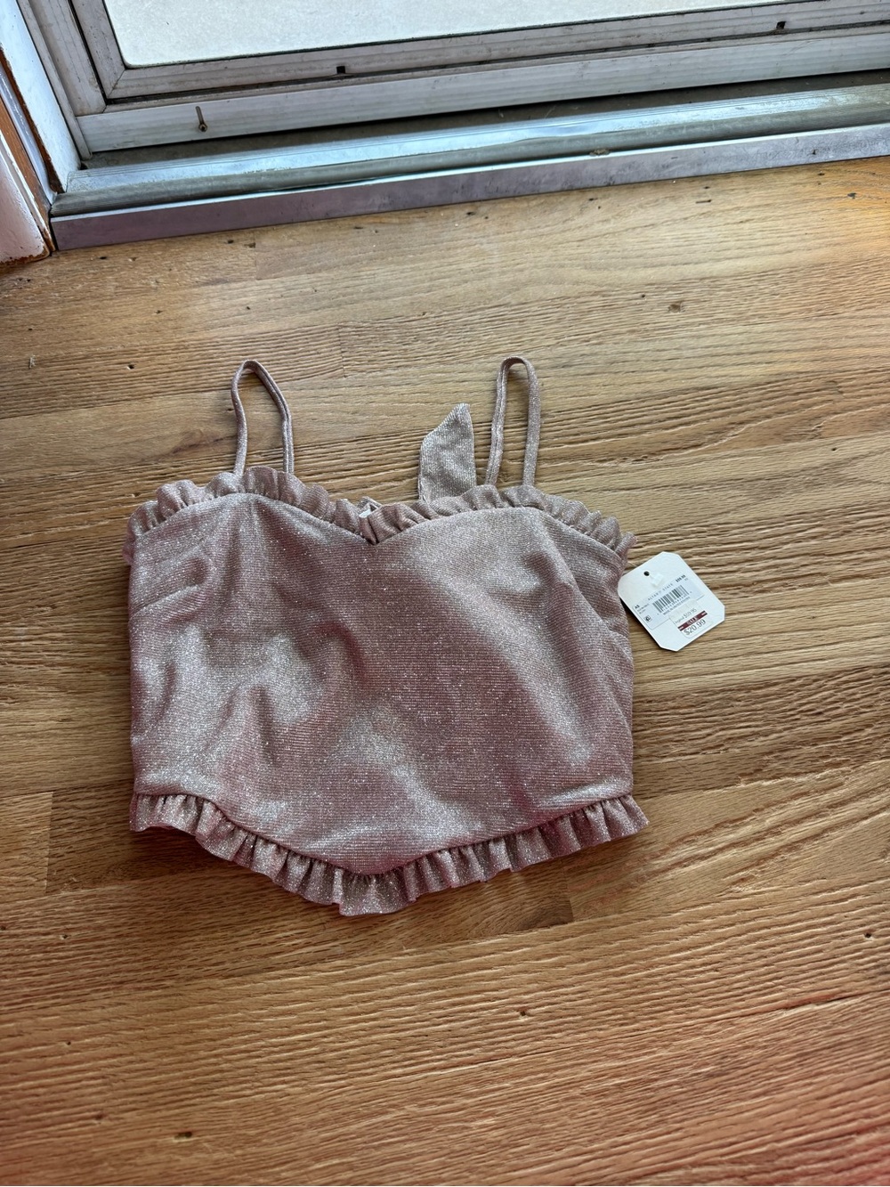 Altar'd State Pink Shimmery Ruffle Crop Top
